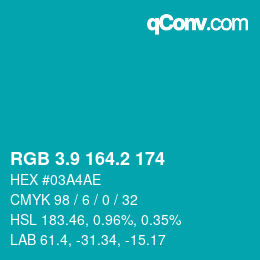 カラーコード: RGB 3.9 164.2 174 | qconv.com