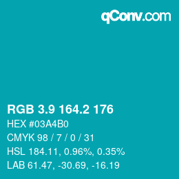 カラーコード: RGB 3.9 164.2 176 | qconv.com