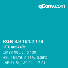 カラーコード: RGB 3.9 164.2 178 | qconv.com