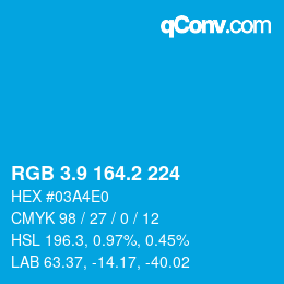 カラーコード: RGB 3.9 164.2 224 | qconv.com