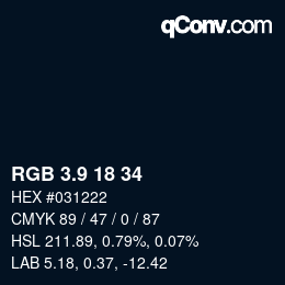 カラーコード: RGB 3.9 18 34 | qconv.com