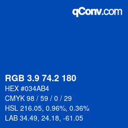 Color code: RGB 3.9 74.2 180 | qconv.com