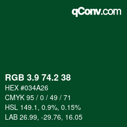 カラーコード: RGB 3.9 74.2 38 | qconv.com
