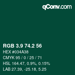 カラーコード: RGB 3.9 74.2 56 | qconv.com
