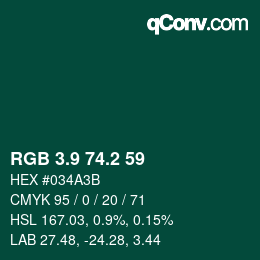 Color code: RGB 3.9 74.2 59 | qconv.com