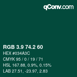 Color code: RGB 3.9 74.2 60 | qconv.com