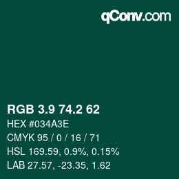 カラーコード: RGB 3.9 74.2 62 | qconv.com