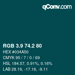 Color code: RGB 3.9 74.2 80 | qconv.com