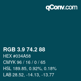 Color code: RGB 3.9 74.2 88 | qconv.com
