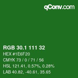 カラーコード: RGB 30.1 111 32 | qconv.com