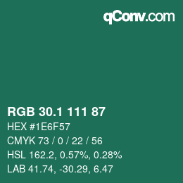 カラーコード: RGB 30.1 111 87 | qconv.com
