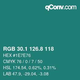 カラーコード: RGB 30.1 126.8 118 | qconv.com