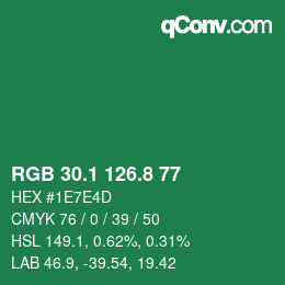 カラーコード: RGB 30.1 126.8 77 | qconv.com