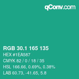 カラーコード: RGB 30.1 165 135 | qconv.com
