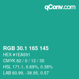 カラーコード: RGB 30.1 165 145 | qconv.com