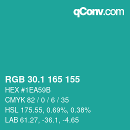 カラーコード: RGB 30.1 165 155 | qconv.com