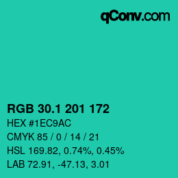 カラーコード: RGB 30.1 201 172 | qconv.com