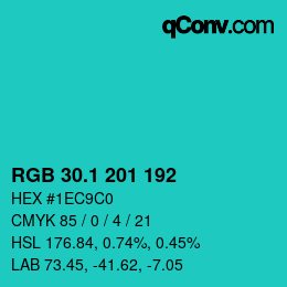 カラーコード: RGB 30.1 201 192 | qconv.com