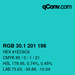 カラーコード: RGB 30.1 201 198 | qconv.com