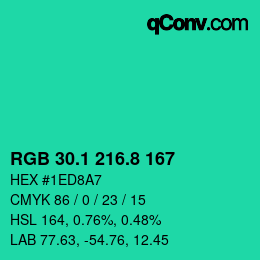 カラーコード: RGB 30.1 216.8 167 | qconv.com