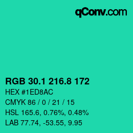 カラーコード: RGB 30.1 216.8 172 | qconv.com