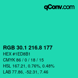 カラーコード: RGB 30.1 216.8 177 | qconv.com