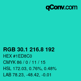 カラーコード: RGB 30.1 216.8 192 | qconv.com