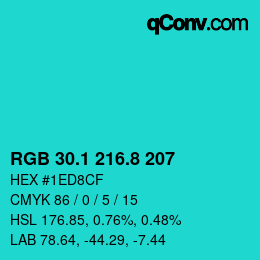 カラーコード: RGB 30.1 216.8 207 | qconv.com