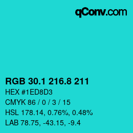 カラーコード: RGB 30.1 216.8 211 | qconv.com