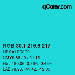 カラーコード: RGB 30.1 216.8 217 | qconv.com