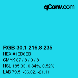 カラーコード: RGB 30.1 216.8 235 | qconv.com