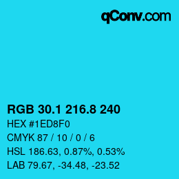 カラーコード: RGB 30.1 216.8 240 | qconv.com