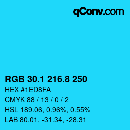 カラーコード: RGB 30.1 216.8 250 | qconv.com