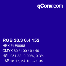 カラーコード: RGB 30.3 0.4 152 | qconv.com
