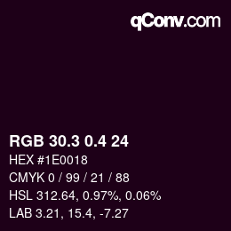 カラーコード: RGB 30.3 0.4 24 | qconv.com