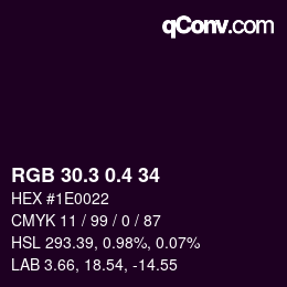 カラーコード: RGB 30.3 0.4 34 | qconv.com