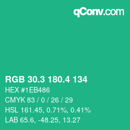 カラーコード: RGB 30.3 180.4 134 | qconv.com