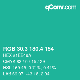 カラーコード: RGB 30.3 180.4 154 | qconv.com