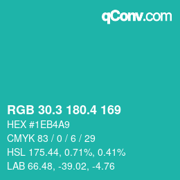 カラーコード: RGB 30.3 180.4 169 | qconv.com
