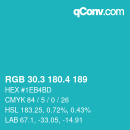 カラーコード: RGB 30.3 180.4 189 | qconv.com
