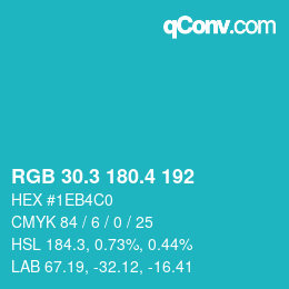 カラーコード: RGB 30.3 180.4 192 | qconv.com