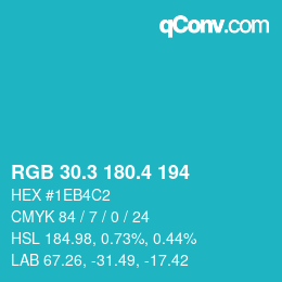 カラーコード: RGB 30.3 180.4 194 | qconv.com