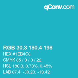 カラーコード: RGB 30.3 180.4 198 | qconv.com