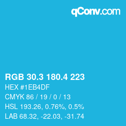 カラーコード: RGB 30.3 180.4 223 | qconv.com