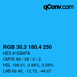 カラーコード: RGB 30.3 180.4 250 | qconv.com