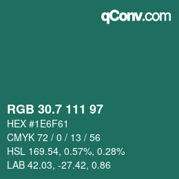 カラーコード: RGB 30.7 111 97 | qconv.com
