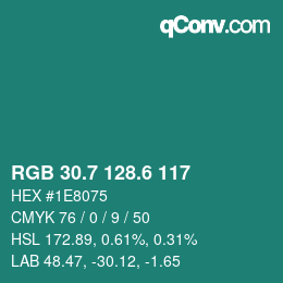 カラーコード: RGB 30.7 128.6 117 | qconv.com