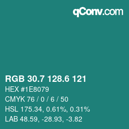 カラーコード: RGB 30.7 128.6 121 | qconv.com