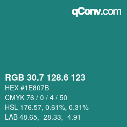 カラーコード: RGB 30.7 128.6 123 | qconv.com