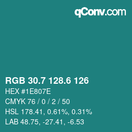カラーコード: RGB 30.7 128.6 126 | qconv.com